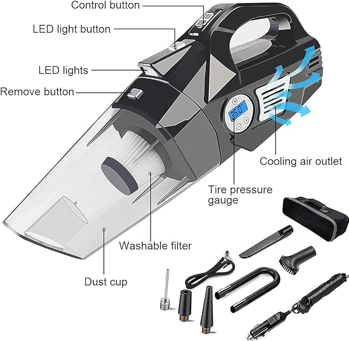 4-in-1 Car Tire Inflator Vacuum Cleaner